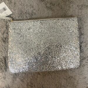 Kate Spade Gia Silver Sparkler Large Cosmetic Bag, Travel Bag, Hand Clutch.
